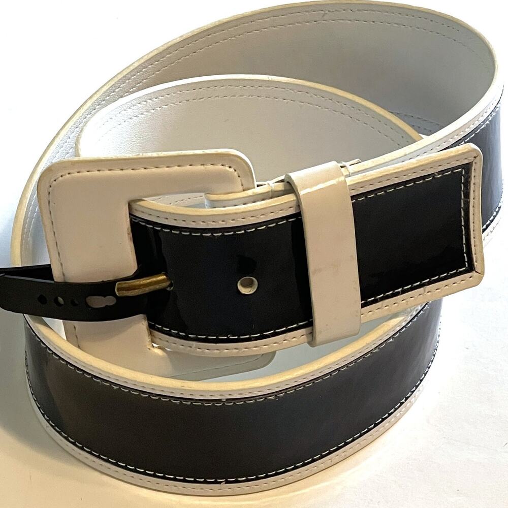 ROLF'S NEW Faux Patent Leather Belt Womens Size Large Blue & White NWT